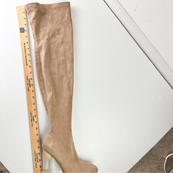 Truffle Collection Boots womens 8.5 Tan Knee High Theda Clear Heel Pull On - Picture 10 of 10